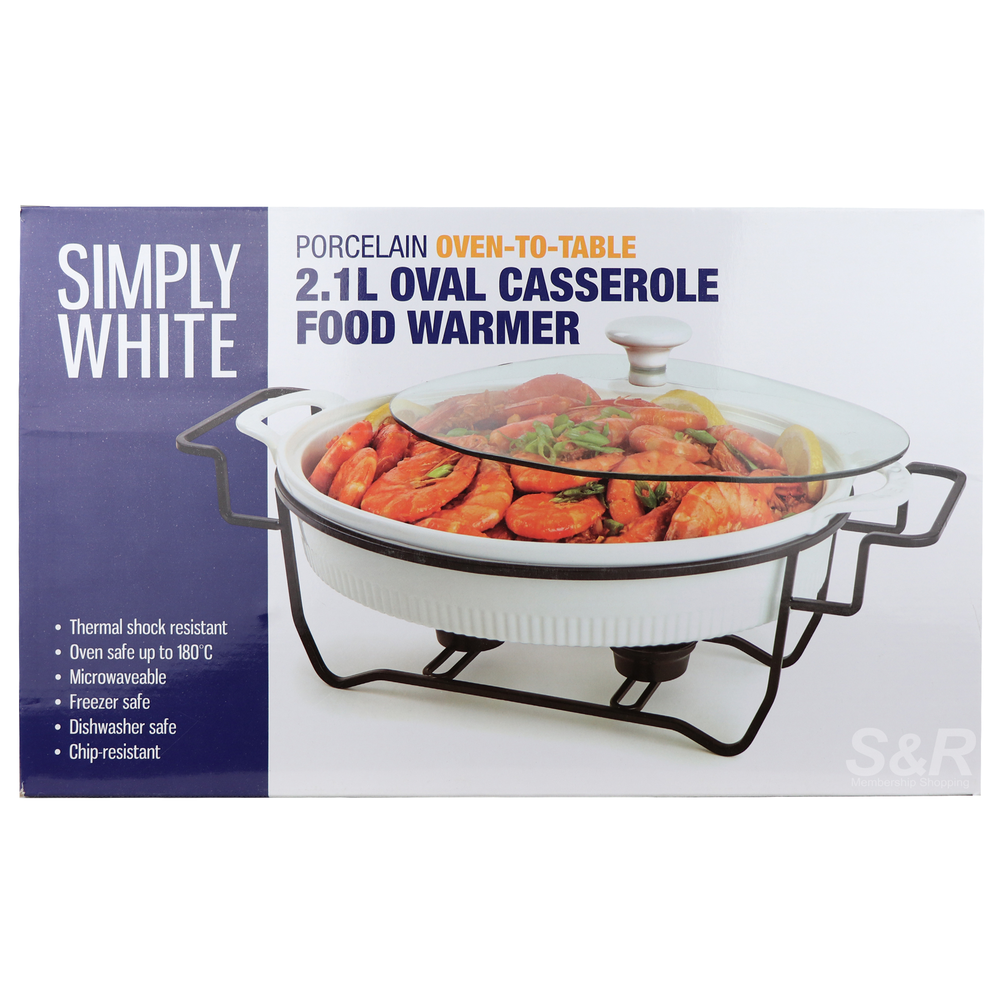 Simply White 2.1L Oval Casserole Food Warmer